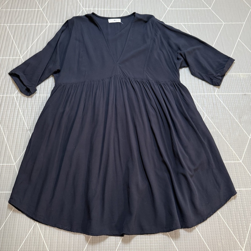 Natural Life Stella V-Neck Dress M Black Mini Boho Pockets Oversized Babydoll
